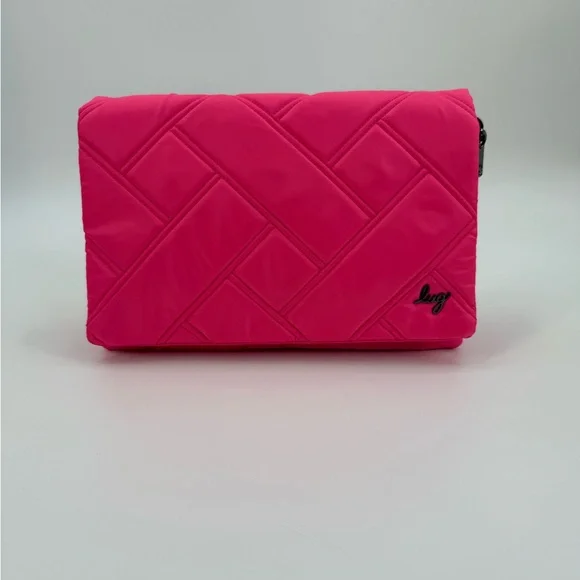 Lug Huddle Quilted Shoulder- Crossbody Bag, Gunmetal Chain Strap Magenta Pink - Picture 4 of 15